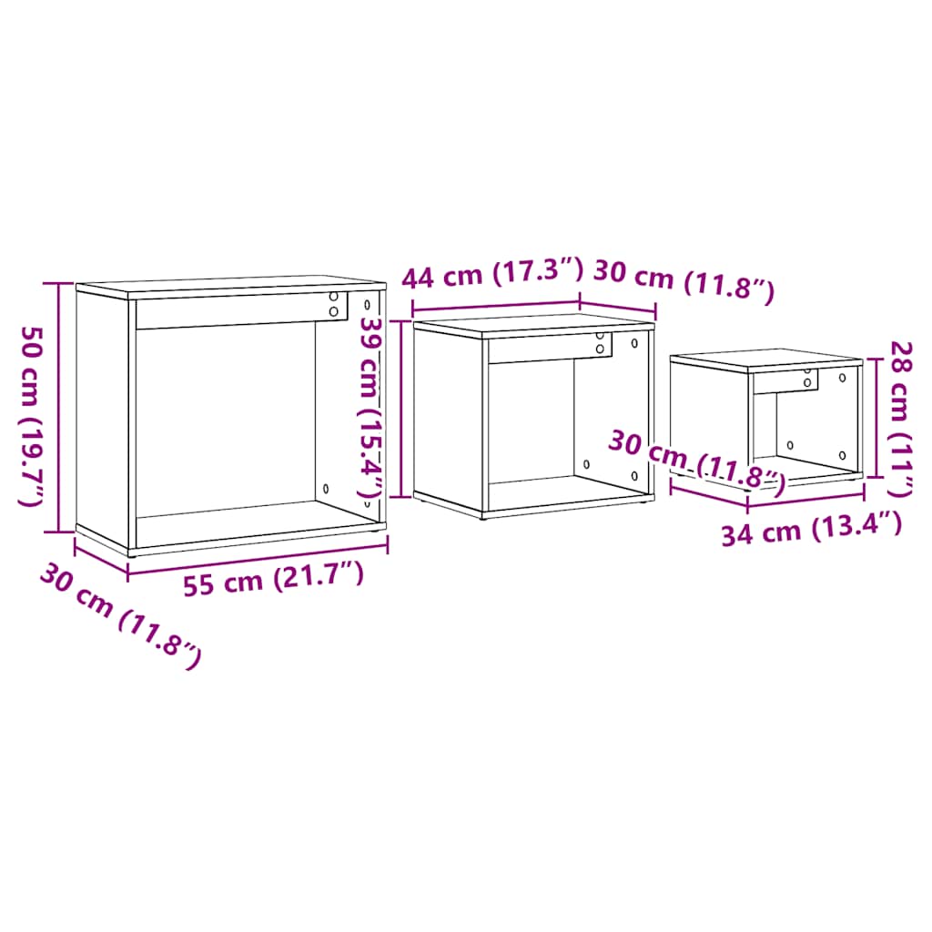 vidaXL Tables basses gigognes 3 pcs chêne artisanale bois d'ingénierie