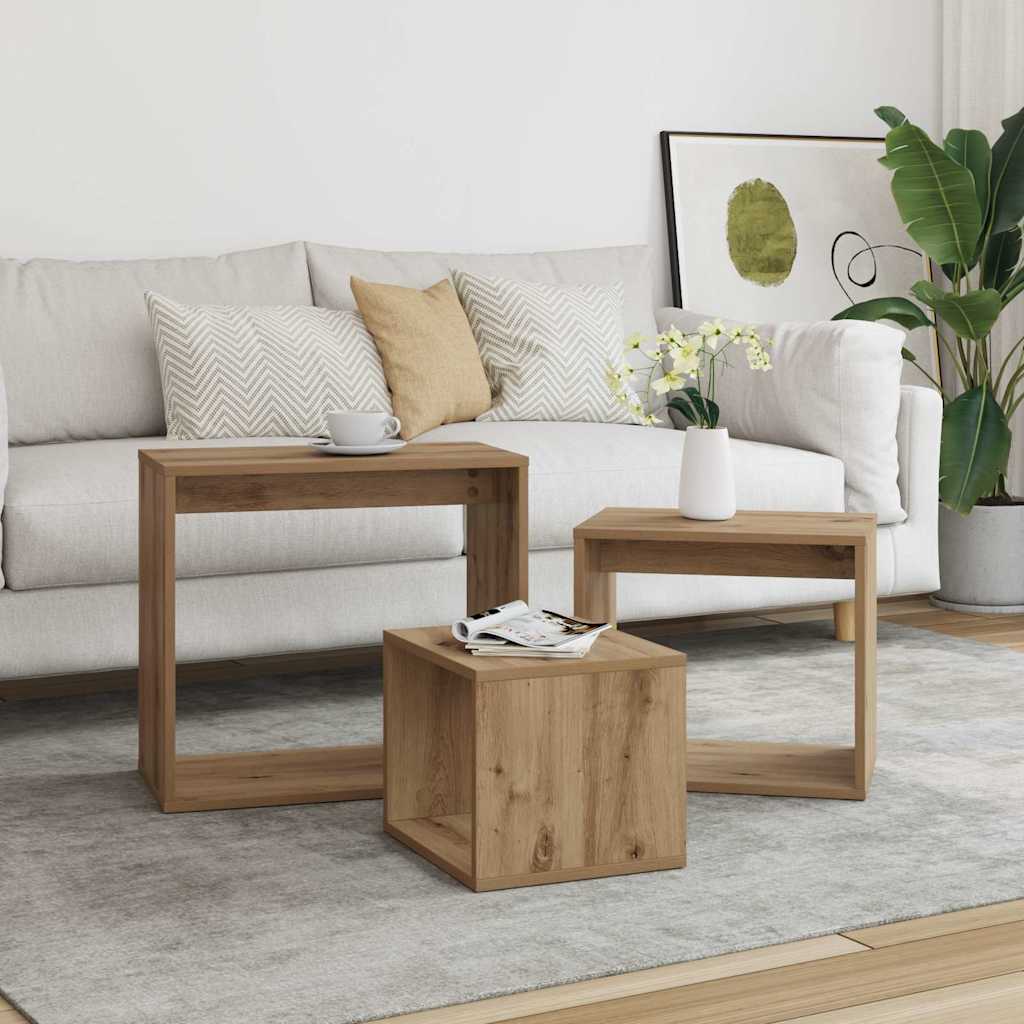 vidaXL Tables basses gigognes 3 pcs chêne artisanale bois d'ingénierie