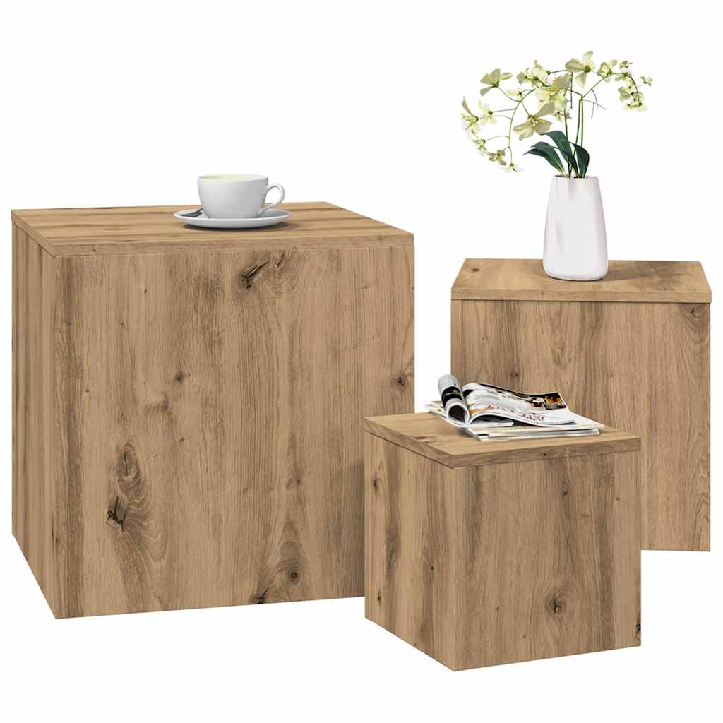 vidaXL Tables d'appoint 3 pcs Chêne artisannel Bois d'ingénierie