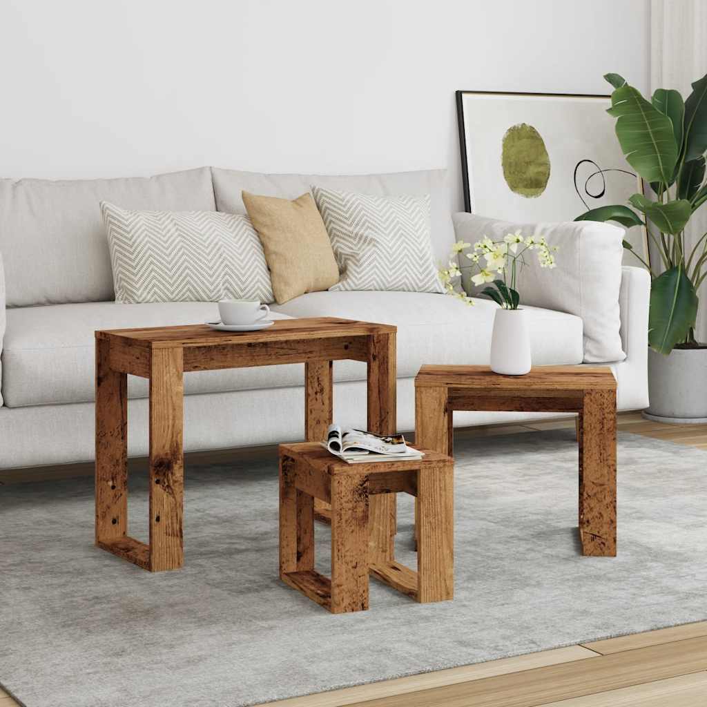 vidaXL Tables gigognes 3 pcs aspect bois de récupération bois d'ingénierie