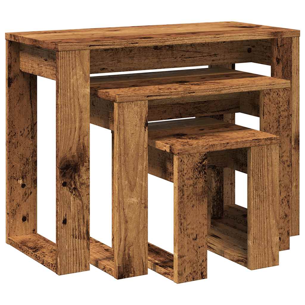 vidaXL Tables gigognes 3 pcs aspect bois de récupération bois d'ingénierie