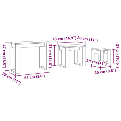 vidaXL Tables gigognes 3 pcs aspect bois de récupération bois d'ingénierie