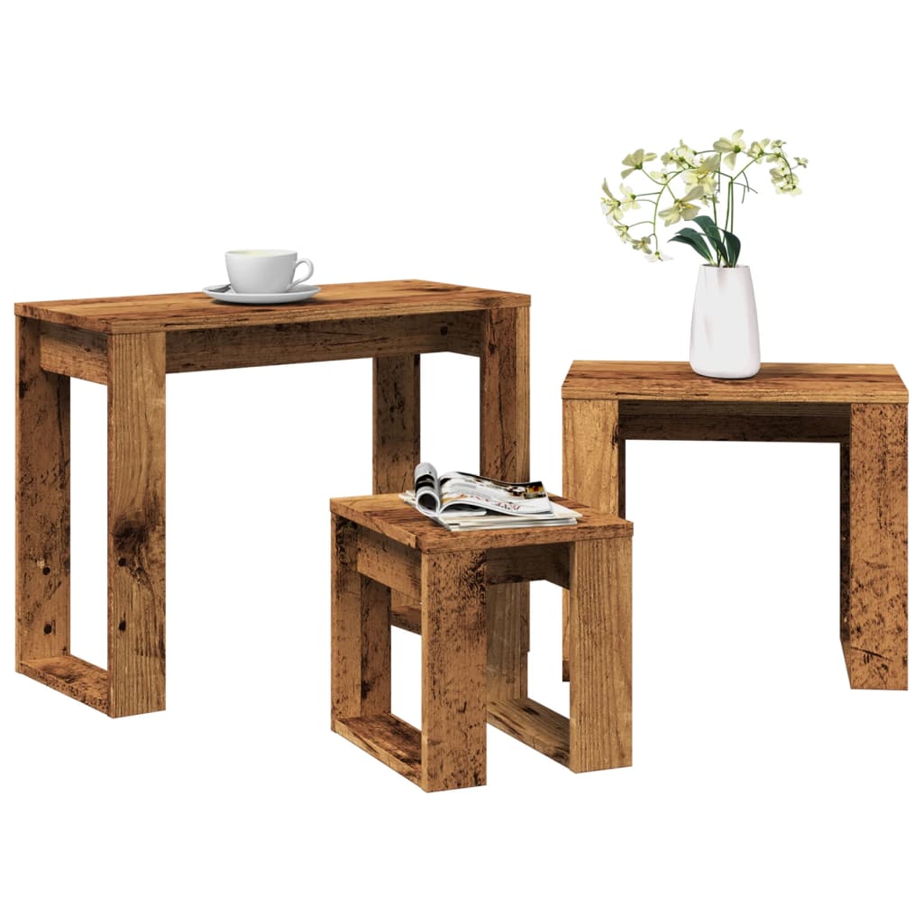 vidaXL Tables gigognes 3 pcs aspect bois de récupération bois d'ingénierie