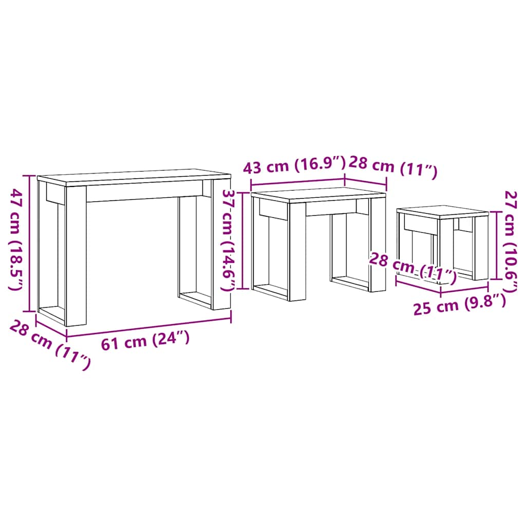 vidaXL Satztische 3 Stk. Artisan-Eiche Holzwerkstoff