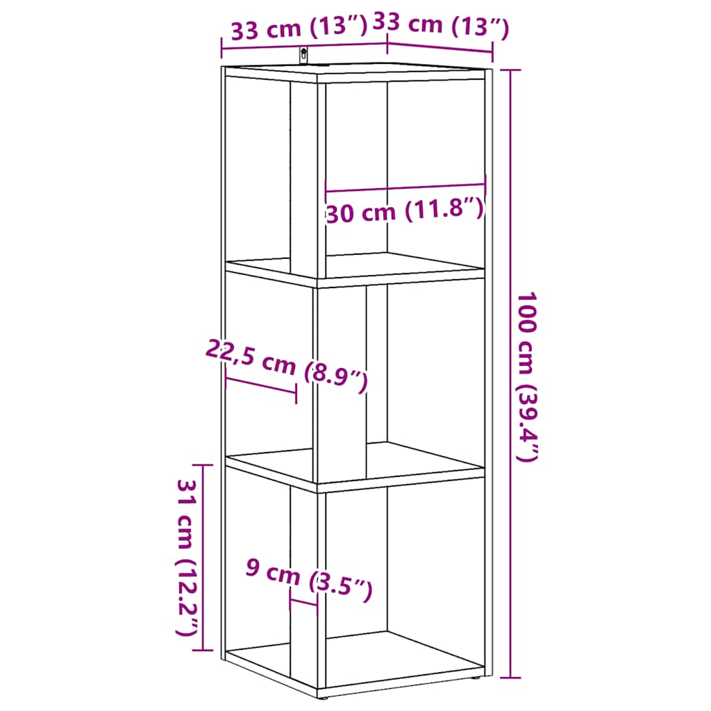 vidaXL Eckregal Altholz-Optik 33x33x100 cm Holzwerkstoff