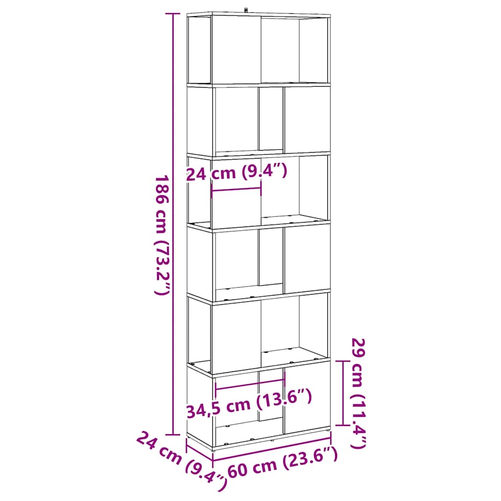 vidaXL Bücherregal/Raumteiler Artisan-Eiche 60x24x186 cm
