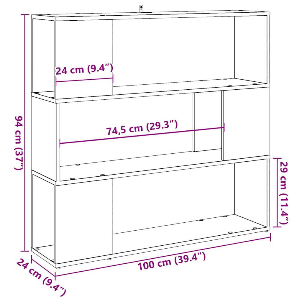vidaXL Bücherregal/Raumteiler Altholz-Optik 100x24x94 cm