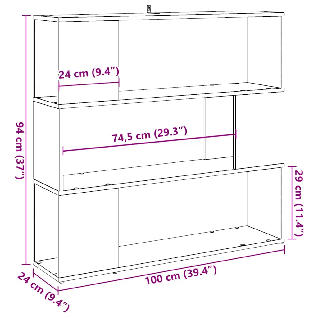 vidaXL Bücherregal/Raumteiler Artisan-Eiche 100x24x94 cm