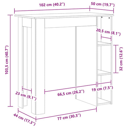 Bartisch mit Regal Altholz-Optik 102x50x103,5 cm Holzwerkstoff