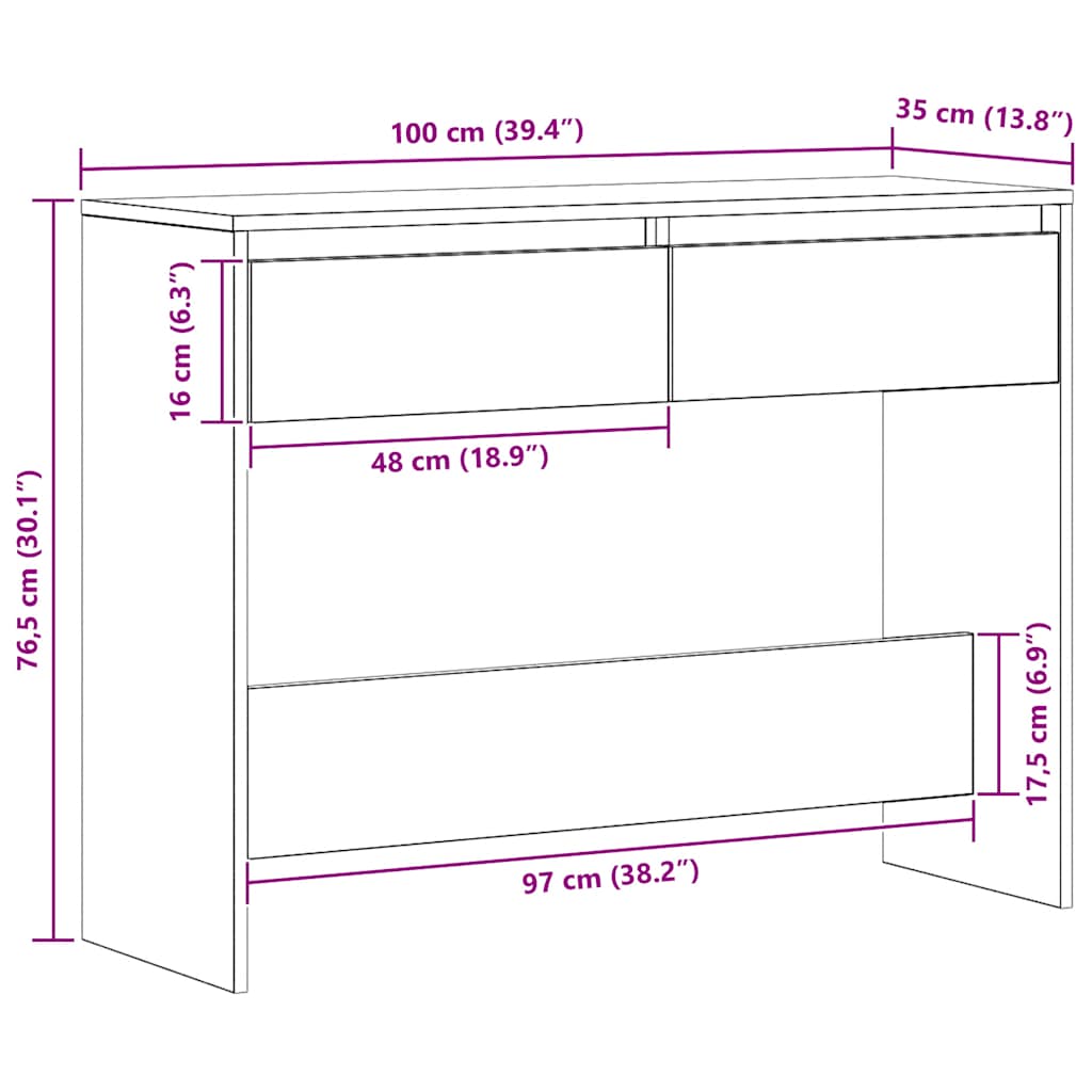 vidaXL Konsolentisch Artisan-Eiche 100x35x76,5 cm Holzwerkstoff