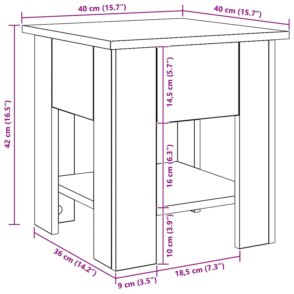 vidaXL Couchtisch Artisan-Eiche 40x40x42 cm Holzwerkstoff