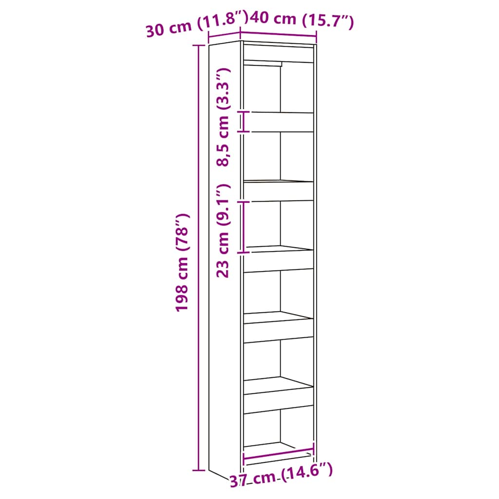 Bücherregal/Raumteiler Artisan-Eiche 40x30x198 cm