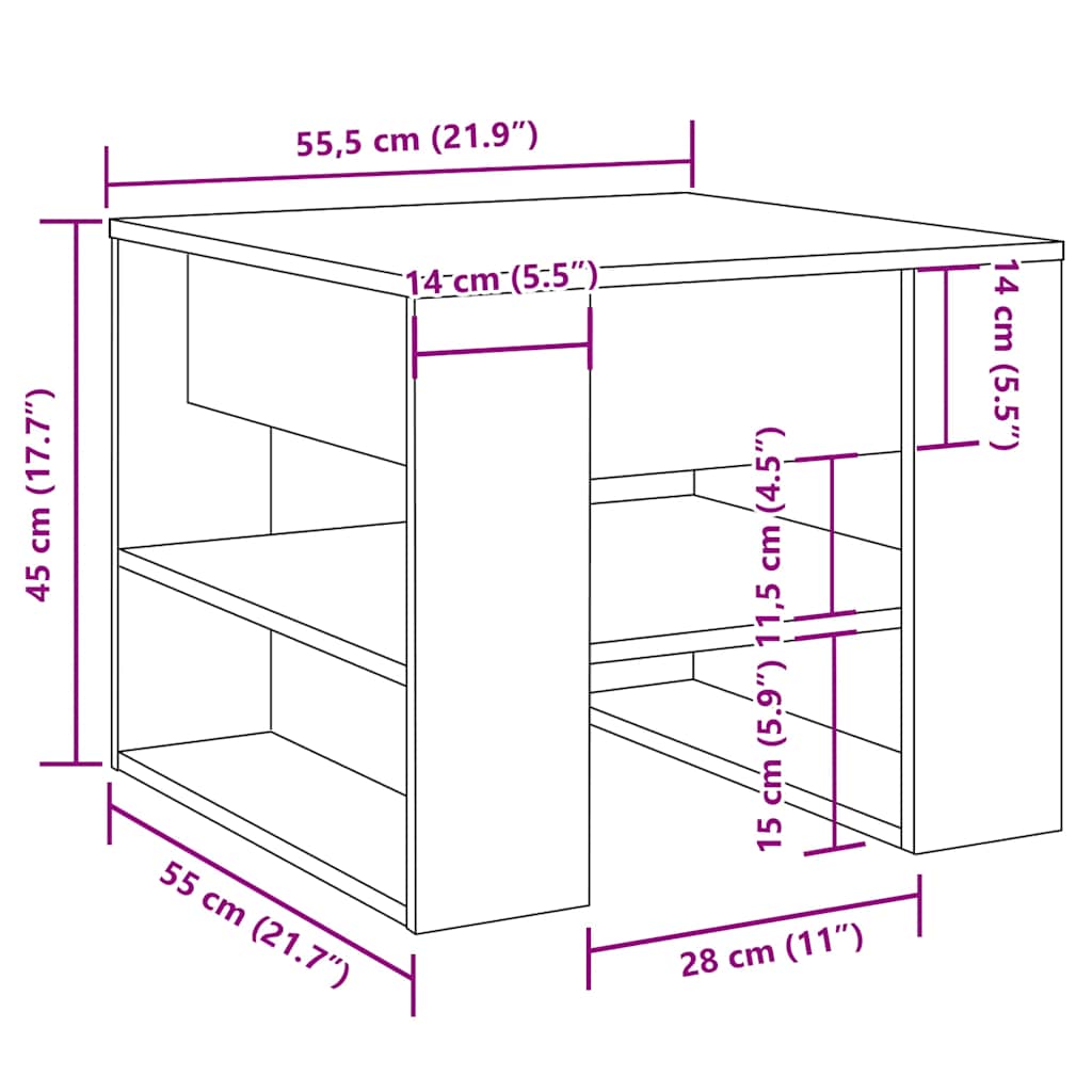 vidaXL Table basse aspect bois de récupération 55,5x55x45 cm Bois d'ingénierie