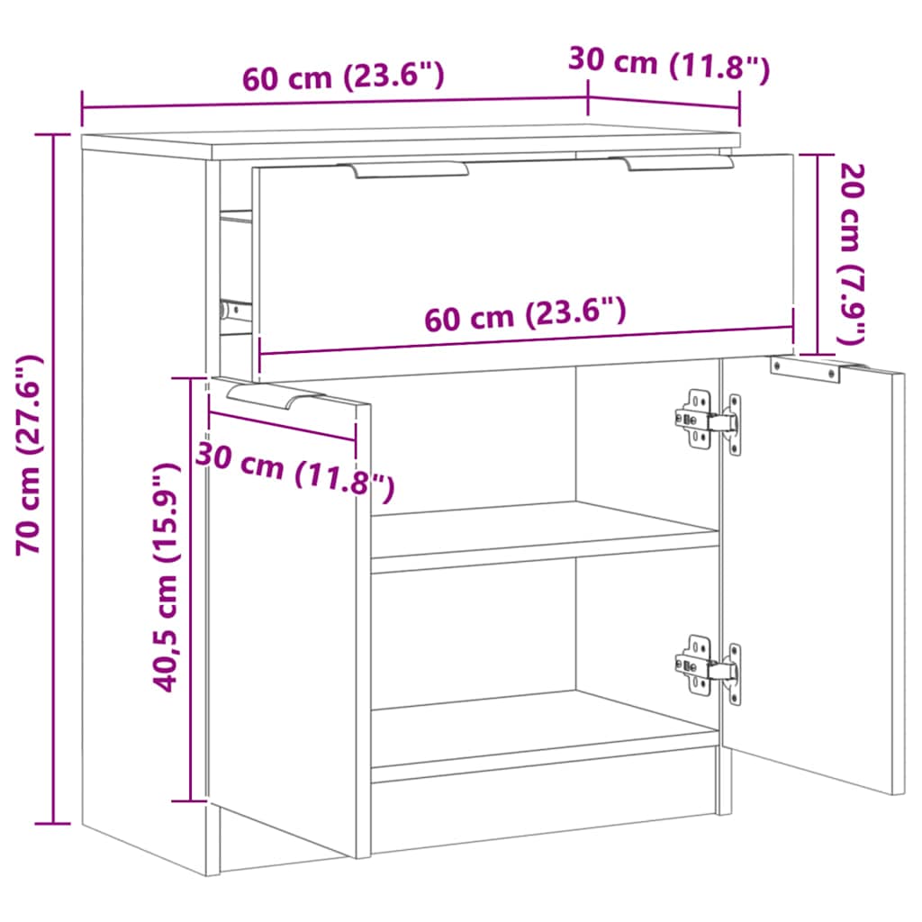 Sideboard Artisan-Eiche 60x30x70 cm Holzwerkstoff