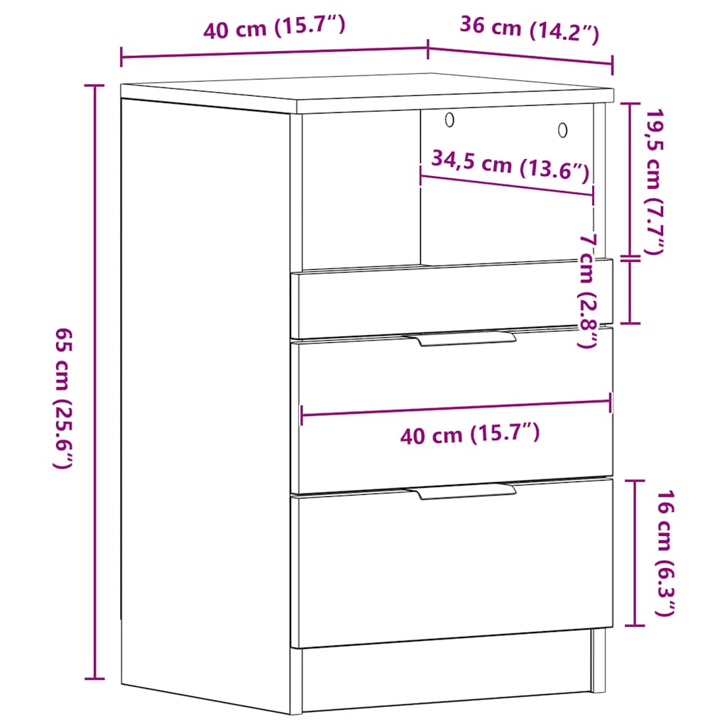 vidaXL Table de chevet aspect bois recyclé 40x36x65 cm Bois d'ingénierie
