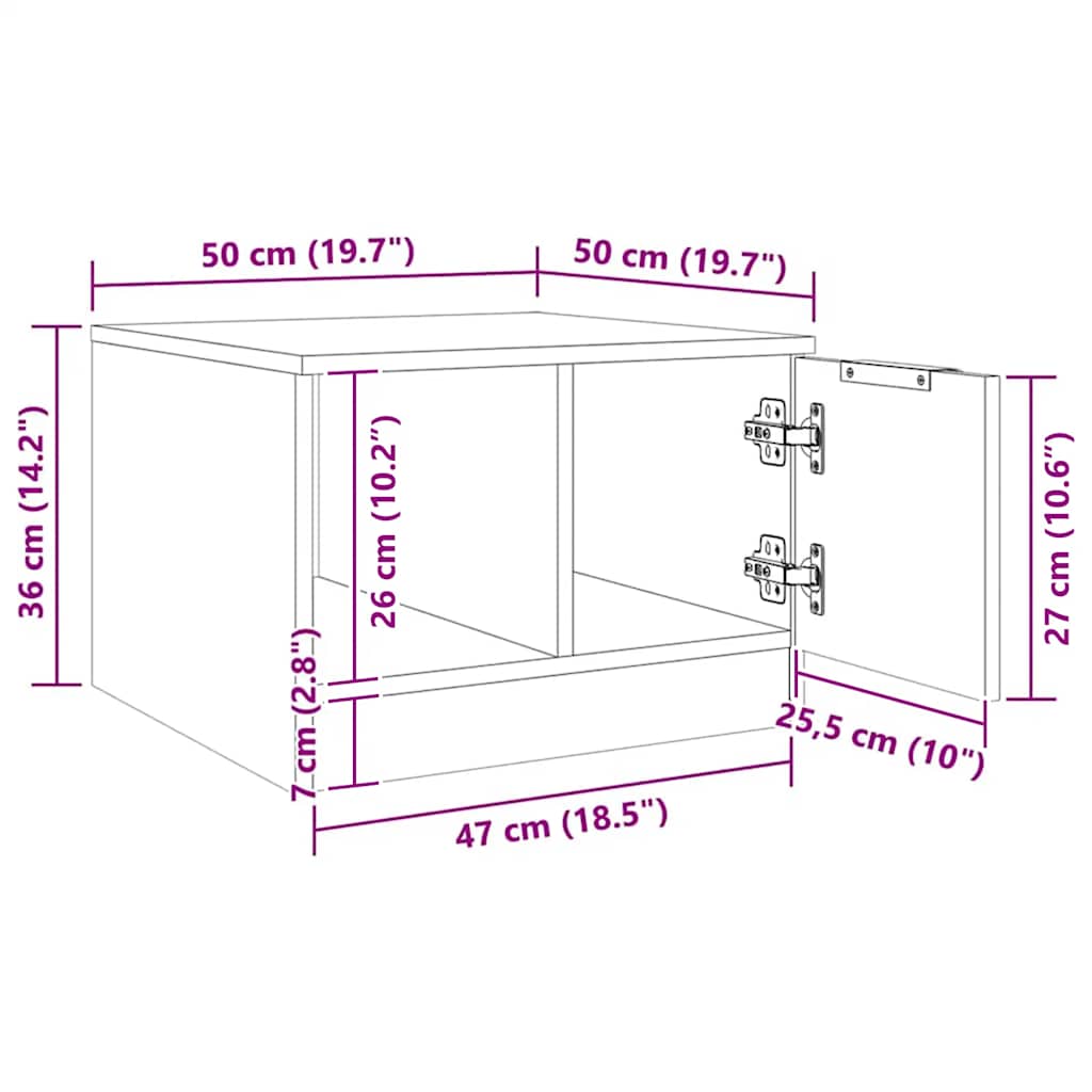 vidaXL Couchtisch Artisan-Eiche 50x50x36 cm Holzwerkstoff