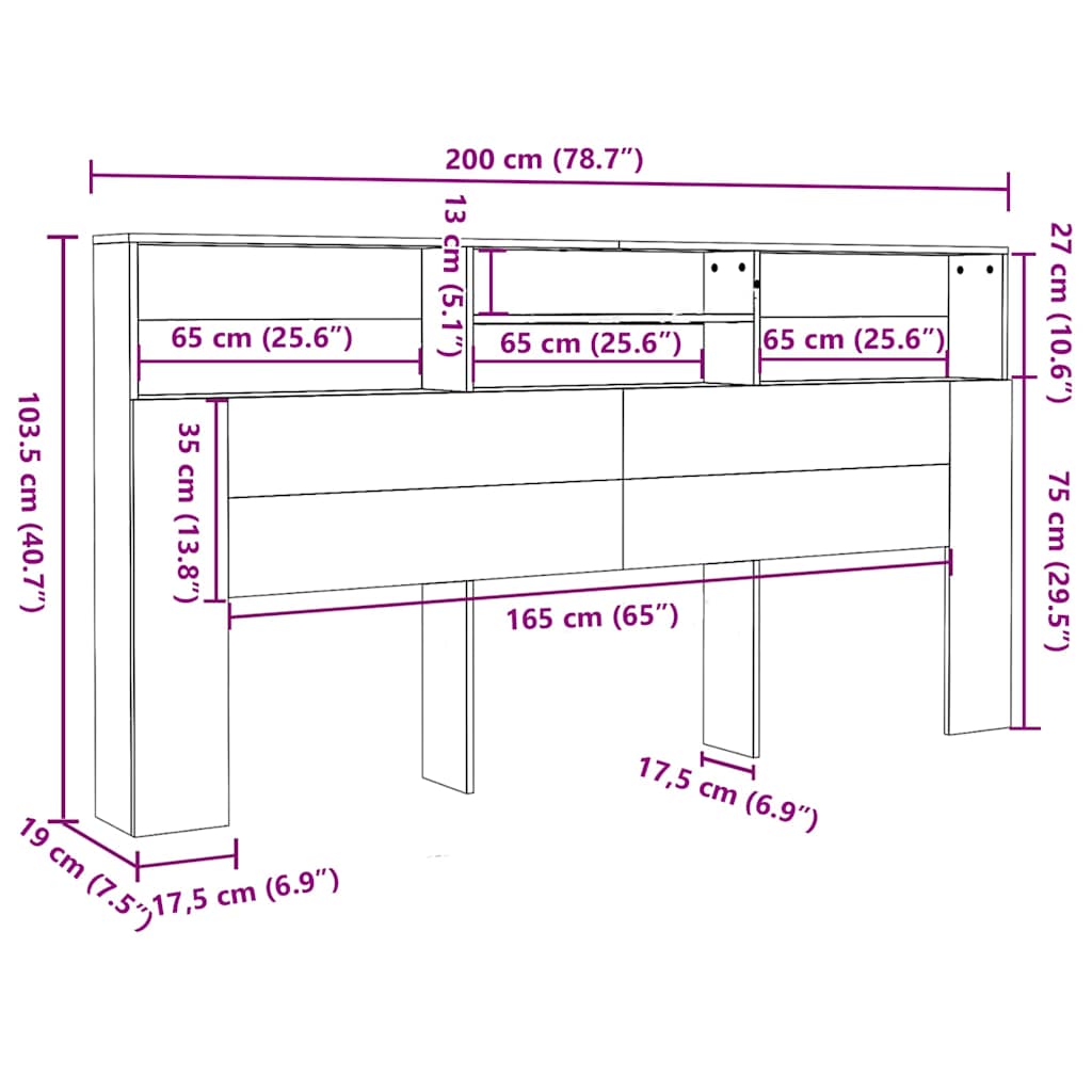 Bett-Kopfteil mit Ablagen Altholz-Optik 200x19x103,5 cm