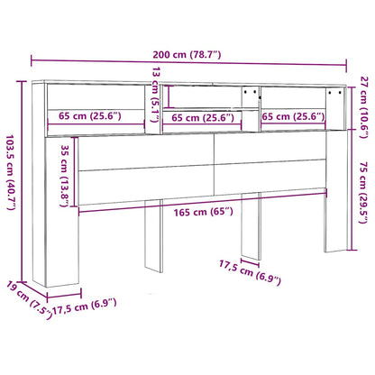 Bett-Kopfteil mit Ablagen Altholz-Optik 200x19x103,5 cm