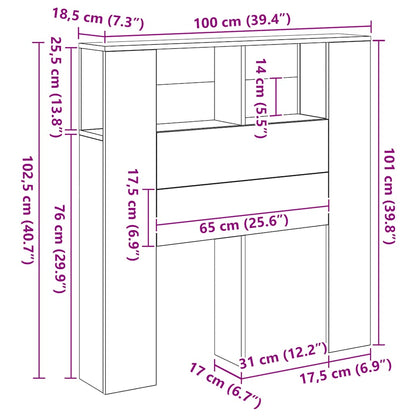 Kopfteil mit Ablagen Artisan-Eiche 100x18,5x102,5cm Holzwerkstoff