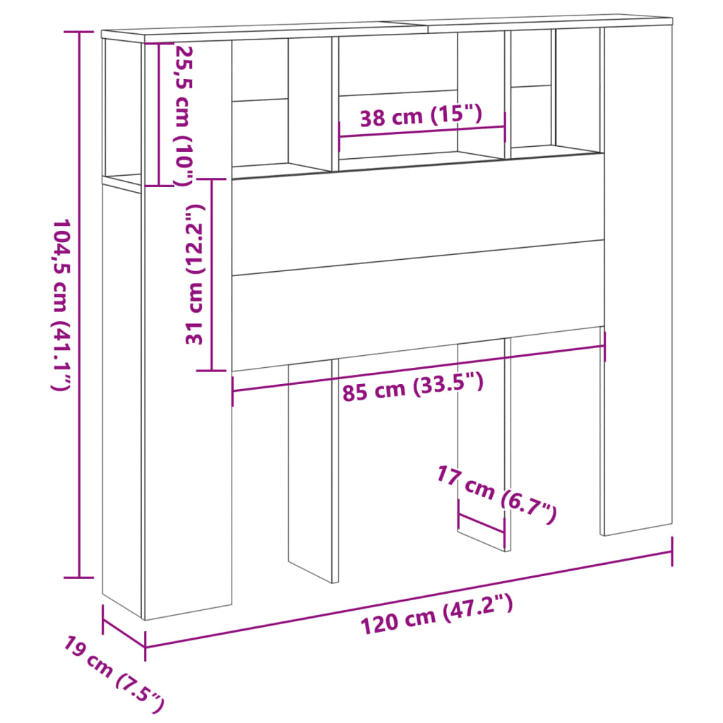 vidaXL Kopfteil mit Ablagen Altholz-Optik 120x19x104,5cm Holzwerkstoff