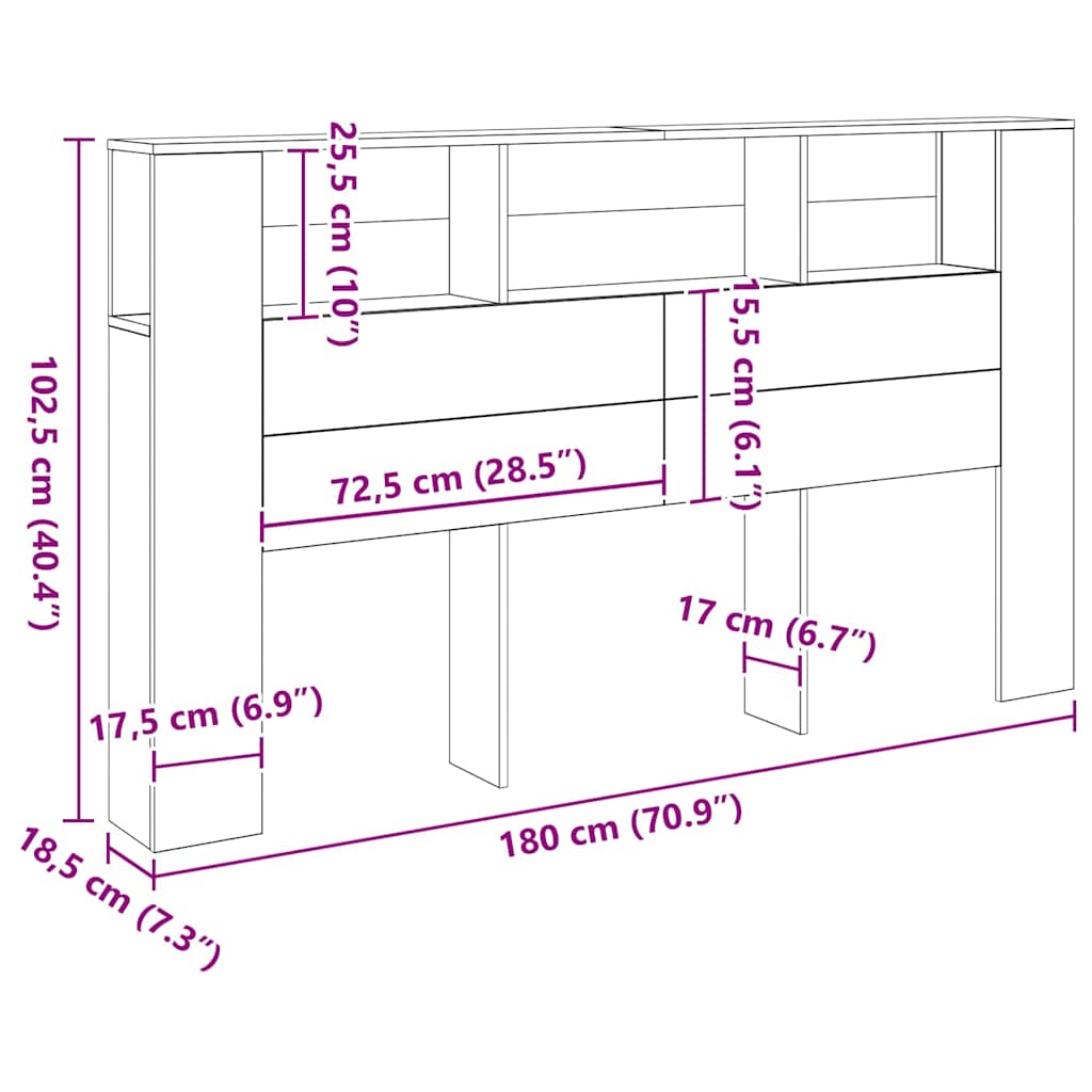 Kopfteil mit Ablagen Artisan-Eiche 180x18,5x102,5 cm