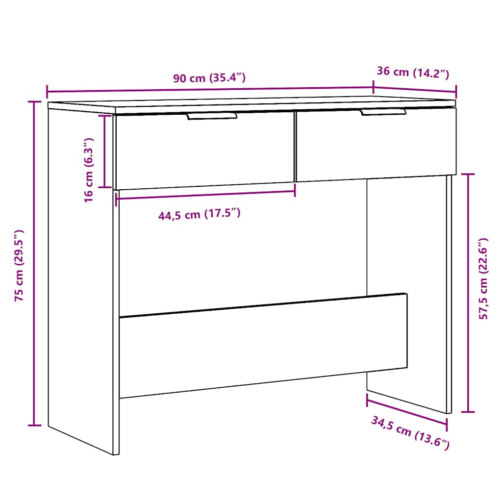 vidaXL Konsolentisch Altholz-Optik 90x36x75 cm Holzwerkstoff