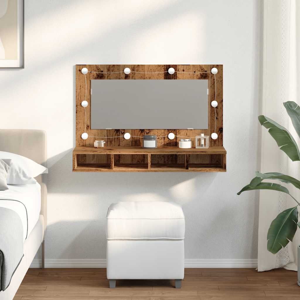 vidaXL Spiegelschrank mit LED Altholz 90x31,5x62 cm