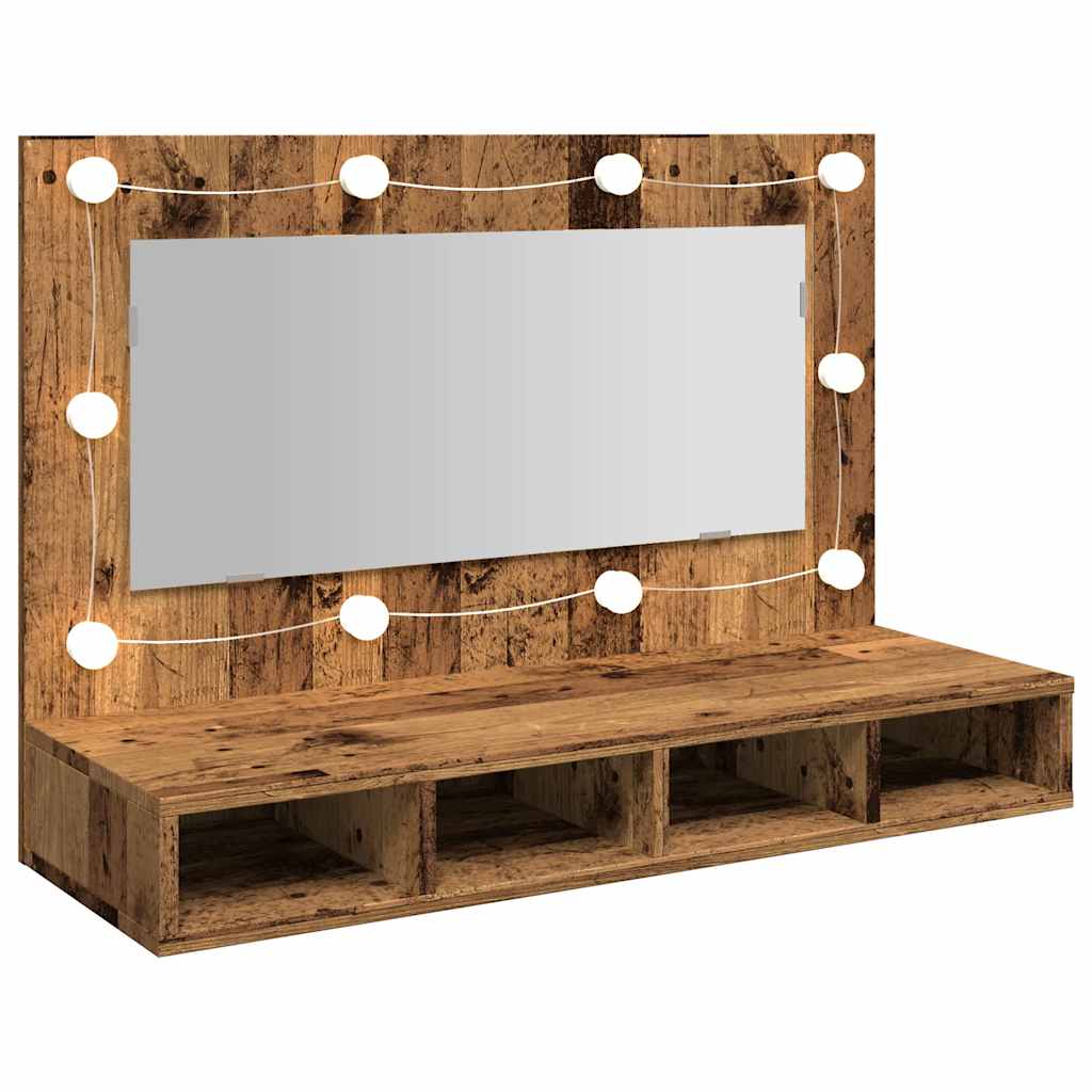 vidaXL Spiegelschrank mit LED Altholz 90x31,5x62 cm
