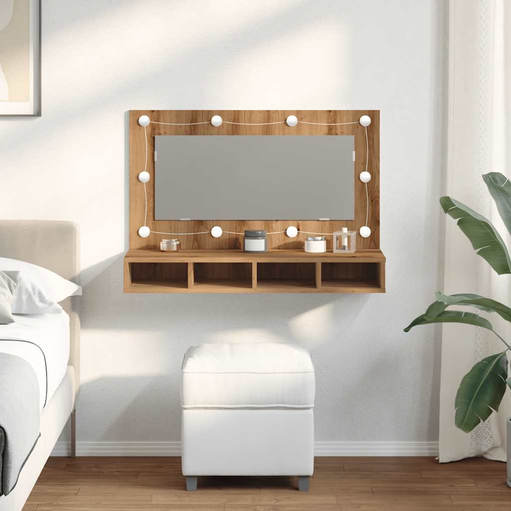 vidaXL Spiegelschrank mit LED Artisan-Eiche 90 x 31,5 x 62 cm