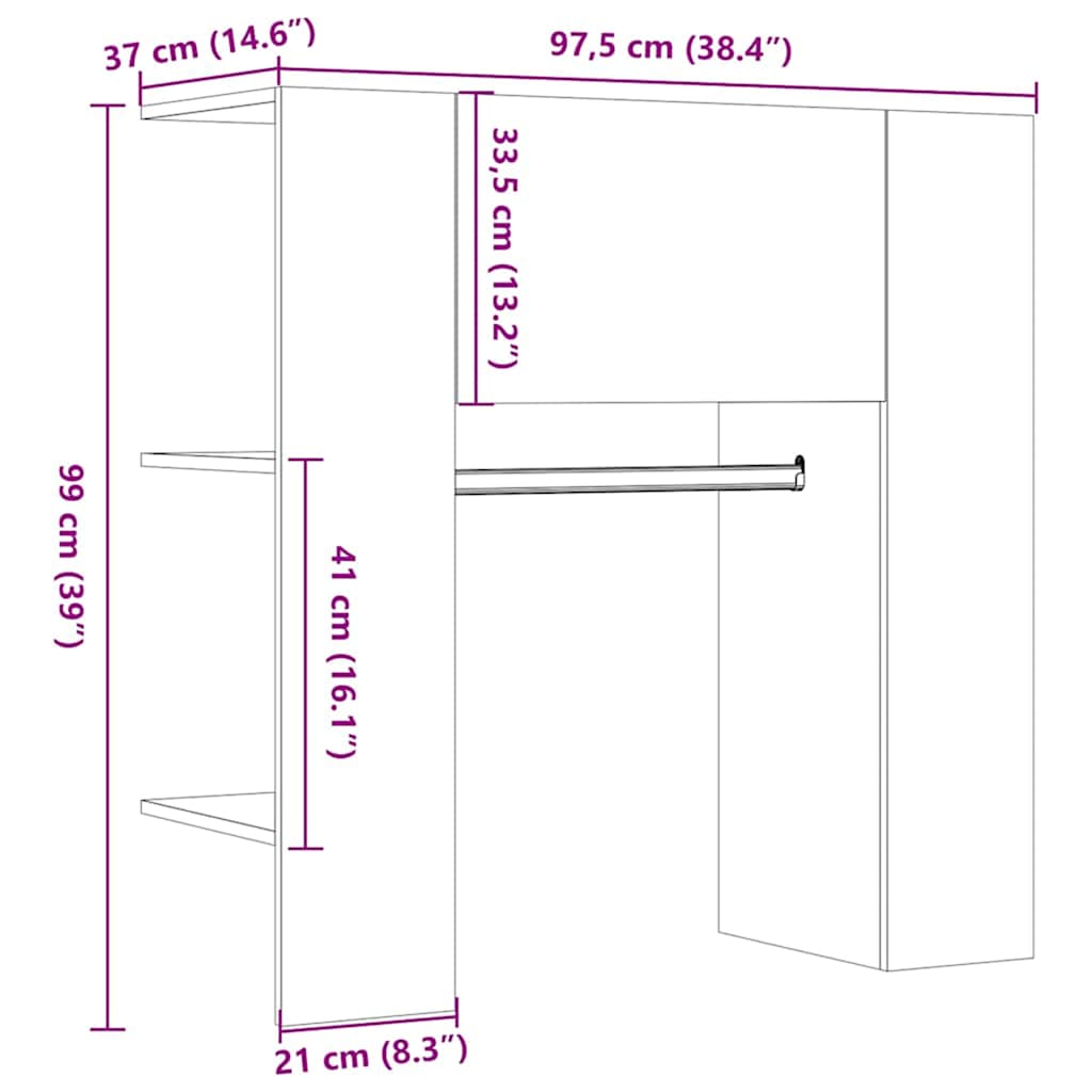 vidaXL Flurschrank Artisan-Eiche 97,5x37x99 cm Holzwerkstoff