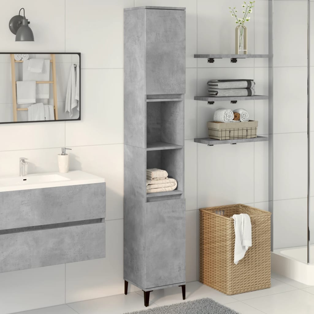 vidaXL Armoire de salle de bain gris béton 30x30x190 cm Aggloméré