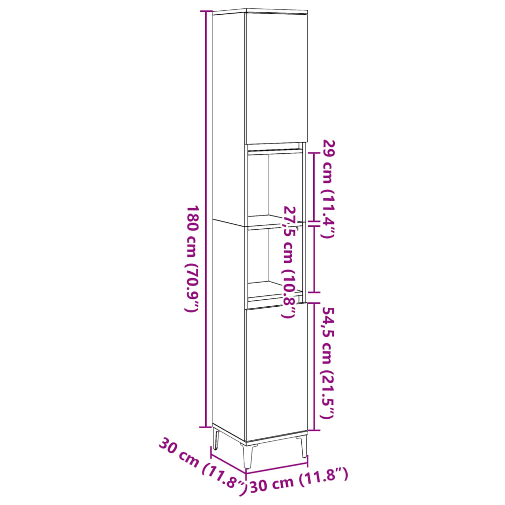 vidaXL Badschrank Altholz-Optik 30x30x190 cm Holzwerkstoff