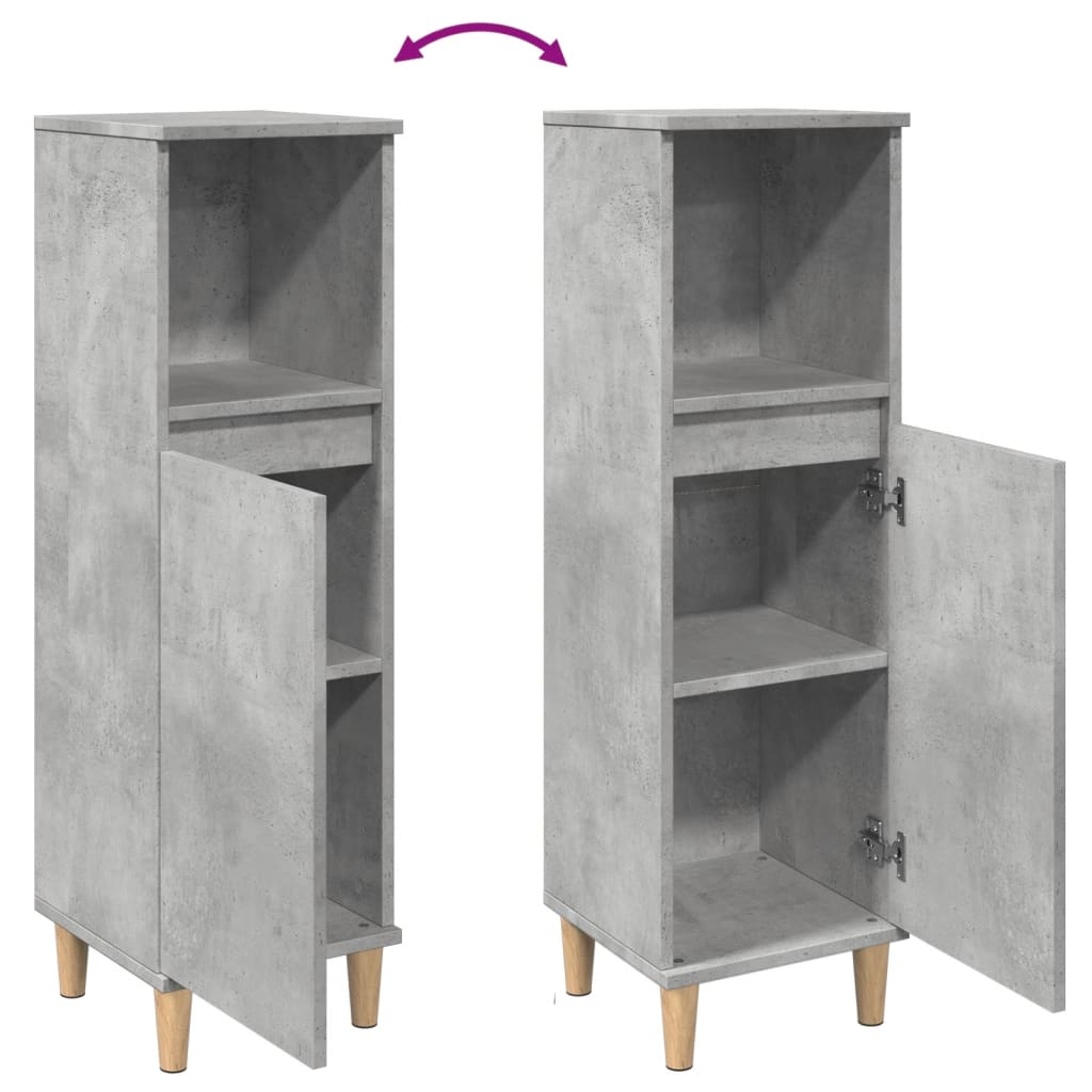 vidaXL Meuble de salle de bain gris béton 30x30x100 cm en bois d'ingénierie