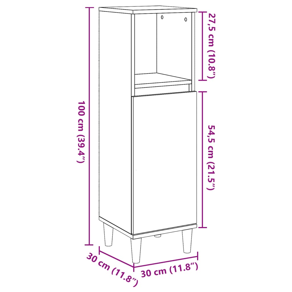 vidaXL Meuble de salle de bain gris béton 30x30x100 cm en bois d'ingénierie