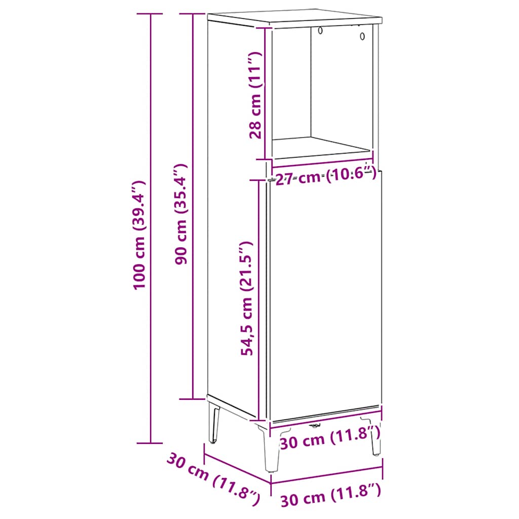 vidaXL Meuble de salle de bain chêne artisan 30x30x100 cm bois d'ingénierie