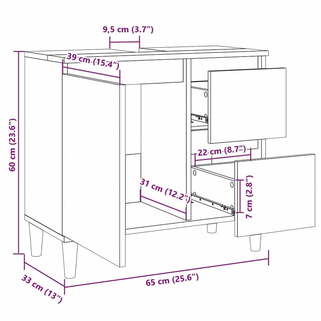 vidaXL Waschbeckenunterschrank Altholz-Optik 65x33x60 cm Holzwerkstoff