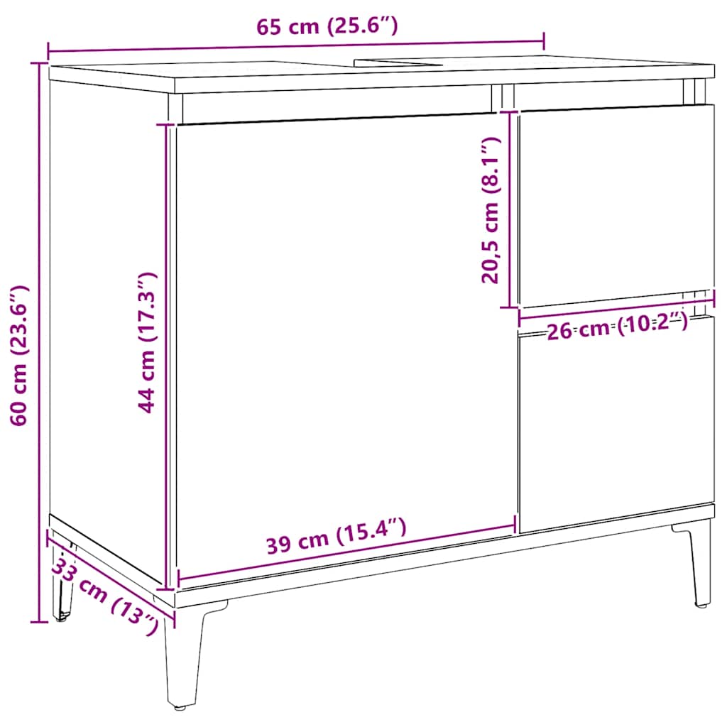 vidaXL Waschbeckenunterschrank Artisan-Eiche 65x33x60 cm Holzwerkstoff