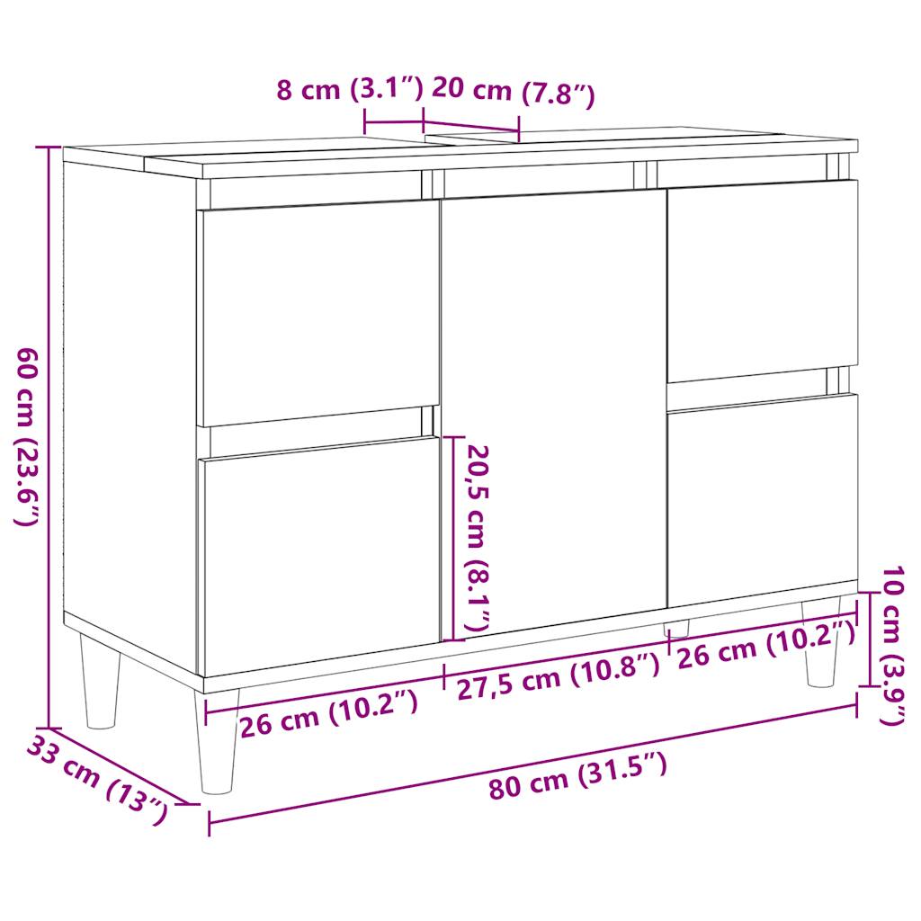 Meuble sous-vasque vidaXL gris béton 80x33x60 cm bois d'ingénierie