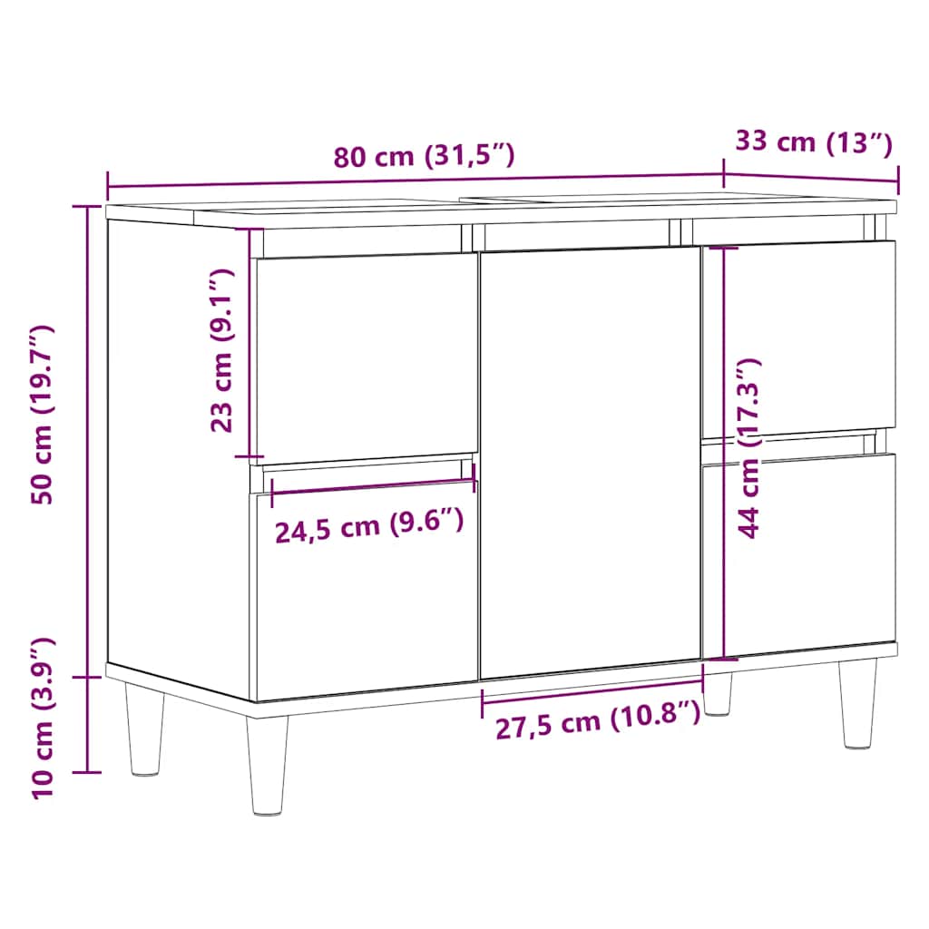 vidaXL Meuble sous-lavabo chêne artisan 80x33x60 cm Bois d'ingénierie