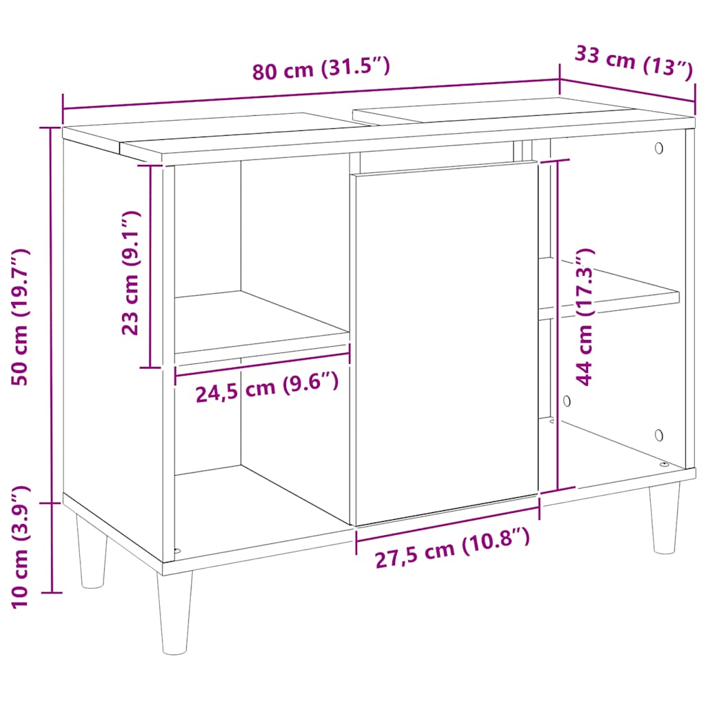 Badschrank Braun Artisan-Eiche 80x33x60 cm Holzwerkstoff