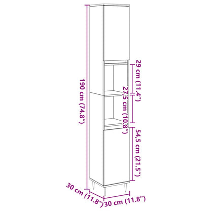 vidaXL Armoire de salle de bain gris béton 30x30x190 cm Aggloméré