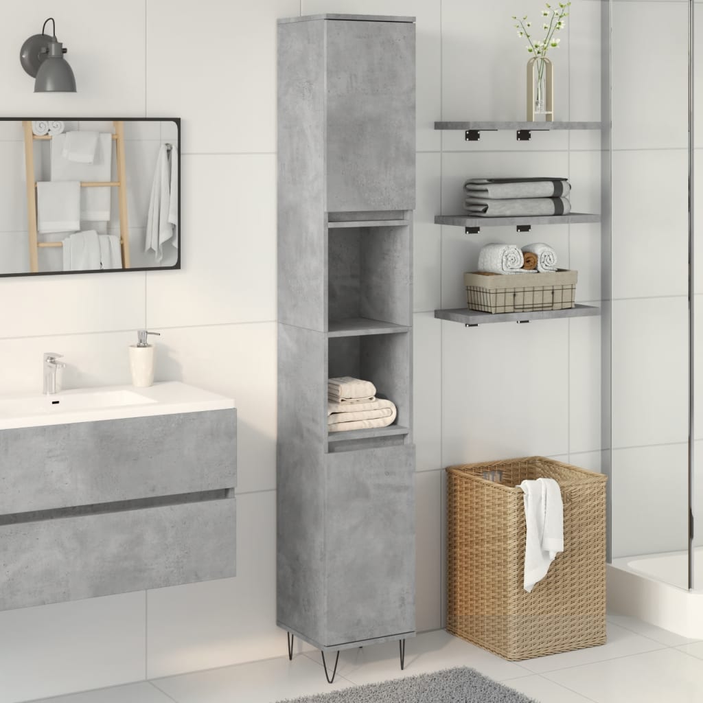 vidaXL Badschrank Betongrau 30x30x190 cm Holzwerkstoff