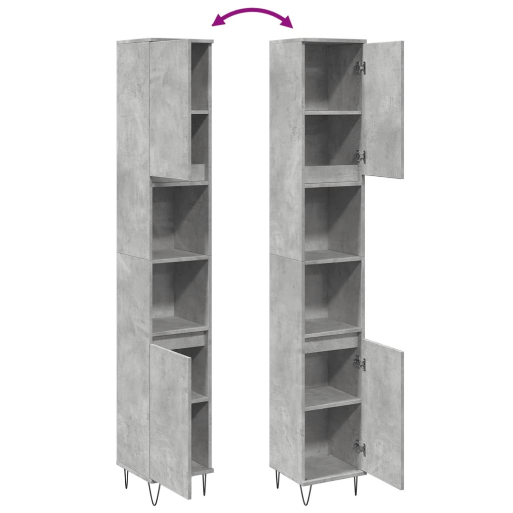 vidaXL Badschrank Betongrau 30x30x190 cm Holzwerkstoff
