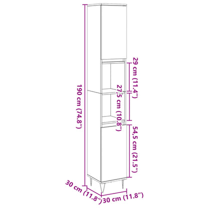 vidaXL Badschrank Altholz-Optik 30x30x190 cm Holzwerkstoff