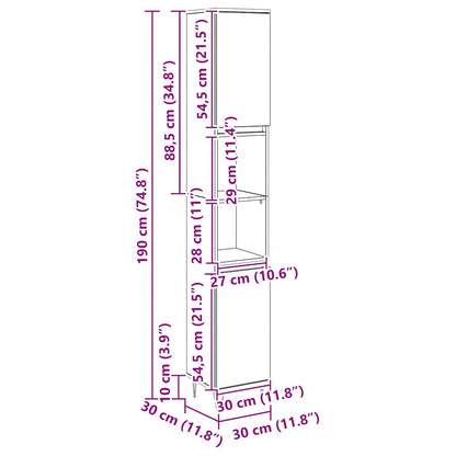 vidaXL Meuble de salle de bain chêne artisan 30x30x190 cm bois d'ingénierie