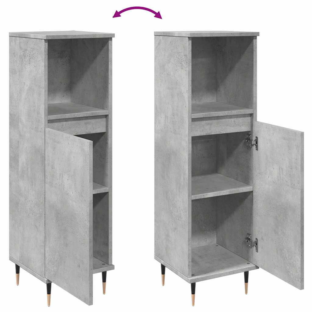vidaXL Meuble de salle de bain gris béton 30x30x100 cm en bois d'ingénierie