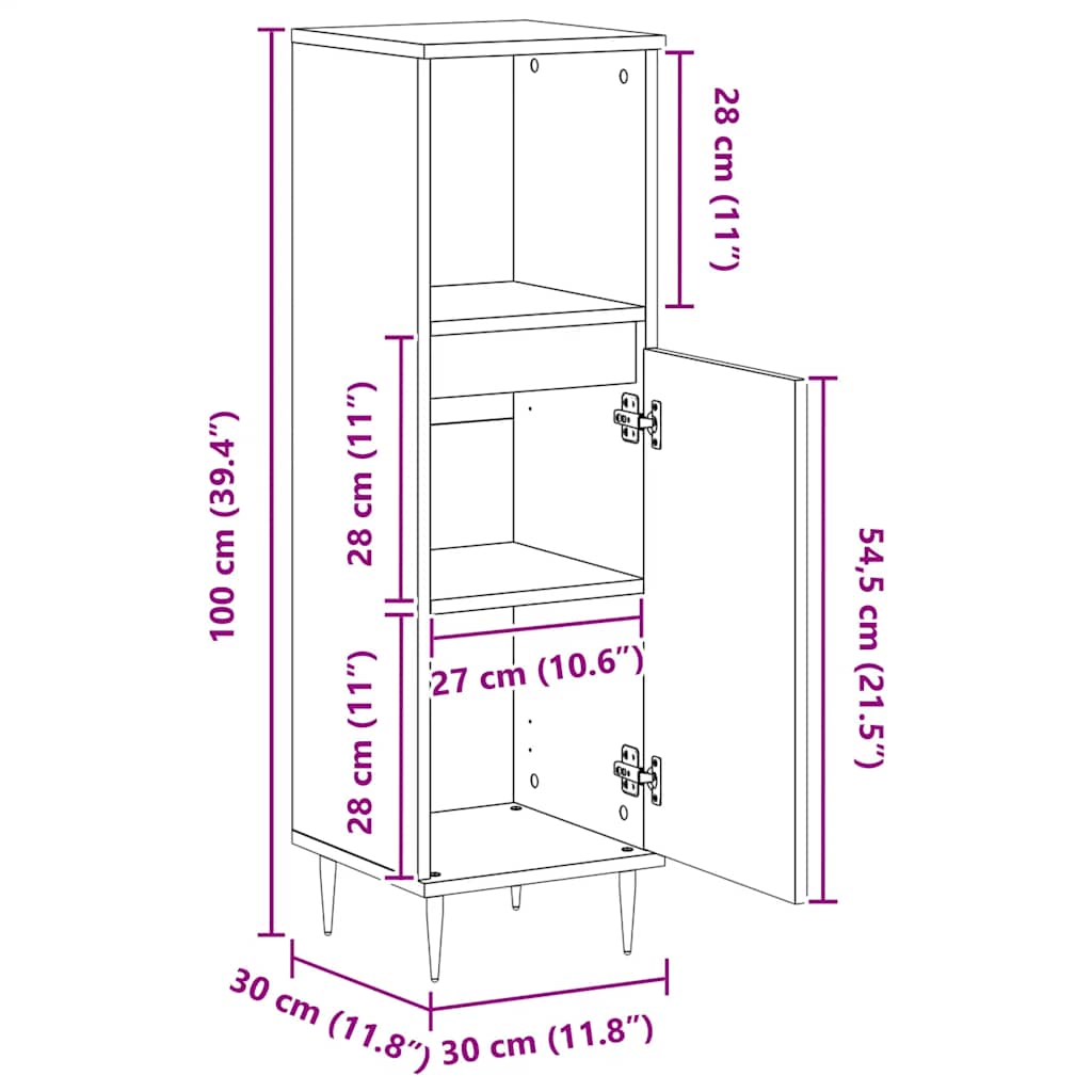 vidaXL Badschrank Artisan-Eiche 30x30x100 cm Holzwerkstoff