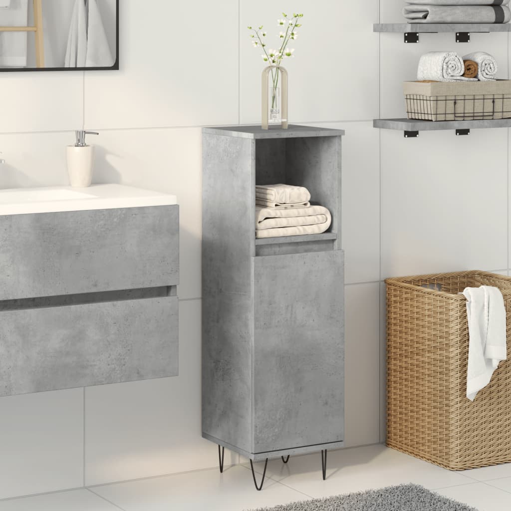 vidaXL Meuble de salle de bain gris béton 30x30x100 cm en bois d'ingénierie