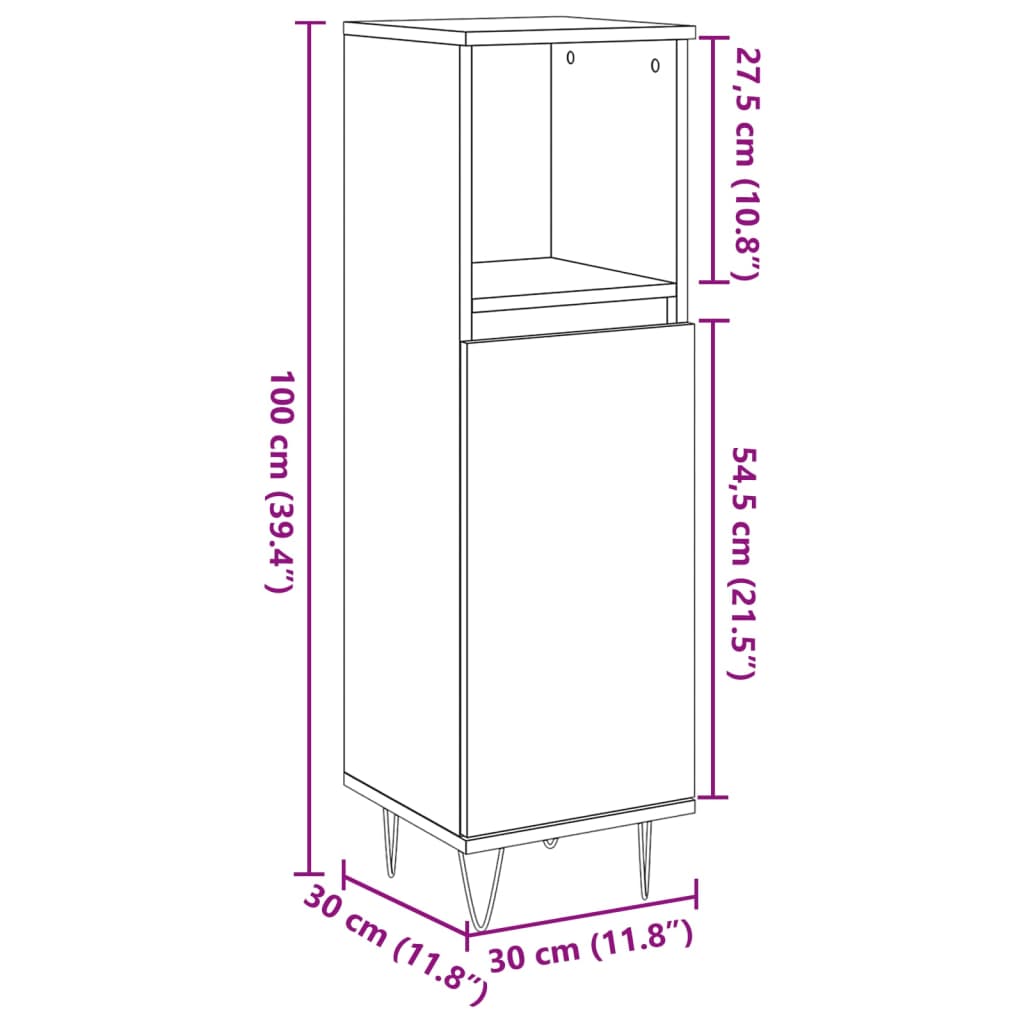 vidaXL Meuble de salle de bain gris béton 30x30x100 cm en bois d'ingénierie