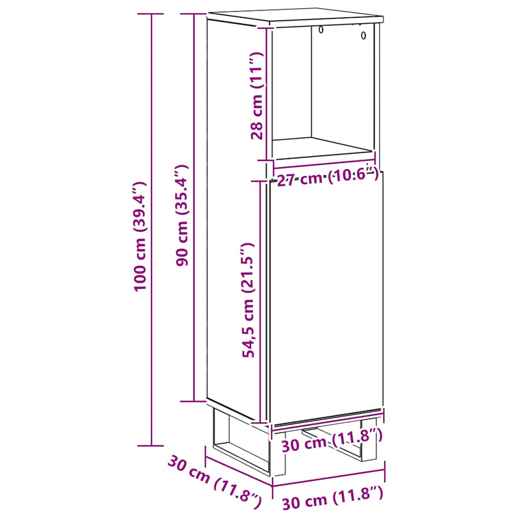 vidaXL Badschrank Artisan-Eiche 30x30x100 cm Holzwerkstoff